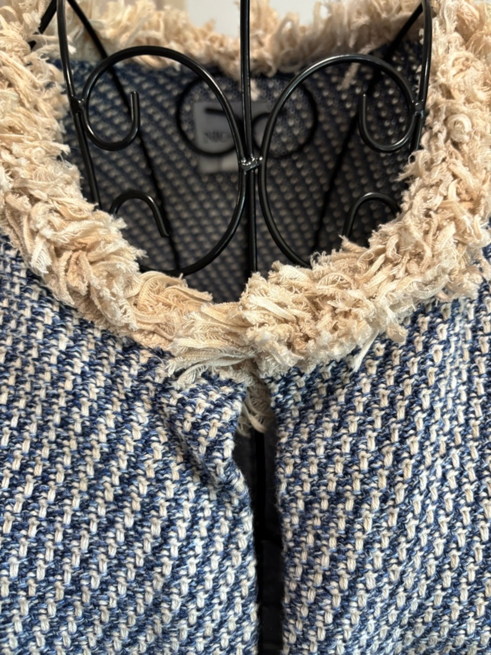 NIC+ZOE Navy and Cream Fringe Trim Open Cardigan - Picture 4 of 10